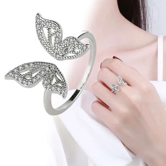 New Fidget Crystal Butterfly Adjustable Ring - Picture 2 of 2